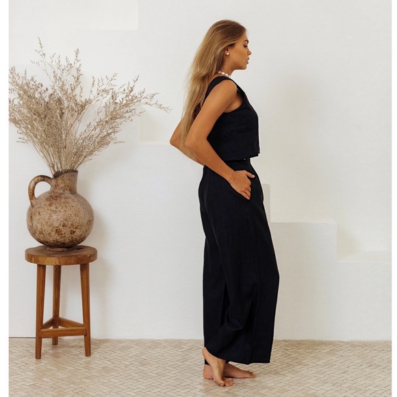 Linen Black Wide Leg Pants - Picture 5 of 14